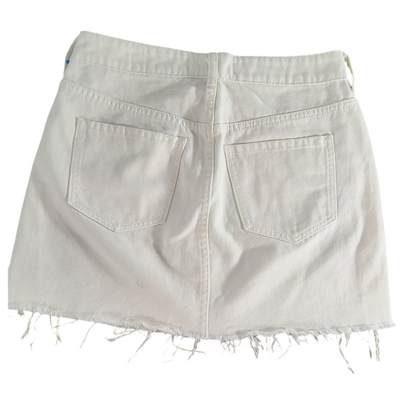 PacSun Embroidered Mini Skirt Women's Size 26 White Denim Fringe Hem Zip Front - Picture 4 of 16